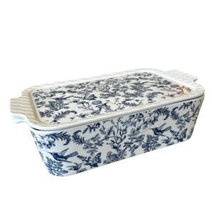Grace Teaware Blue Floral Porcelain Casserole Baker w/ Lid Oven Safe White New